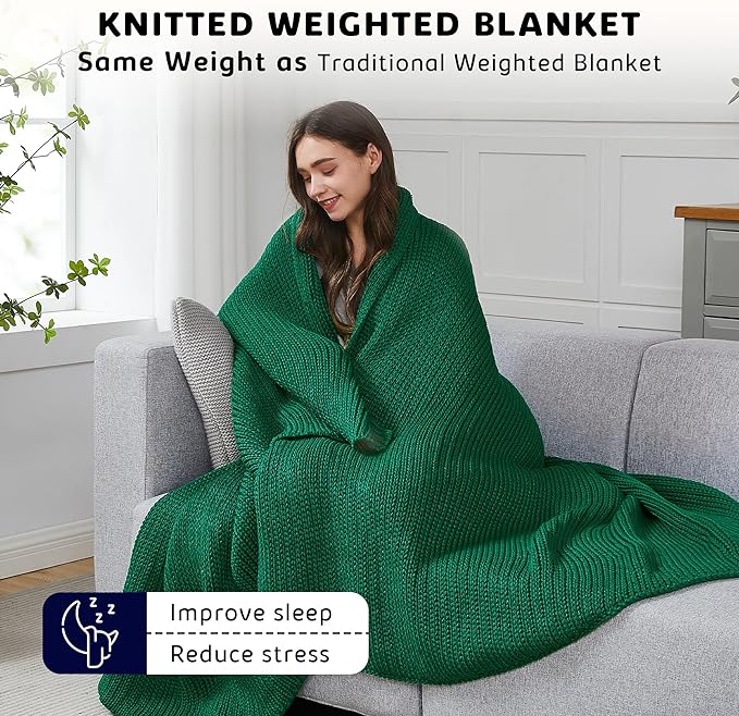 L'AGRATY Knitted Weighted Blanket - 48"x72" 20lbs Cooling Chunky Knit Heavy Blanket for Adults Braided Crochet Throw Thick Cable Yarn Knit Decorative No Beads Evenly Weighted Machine Washable