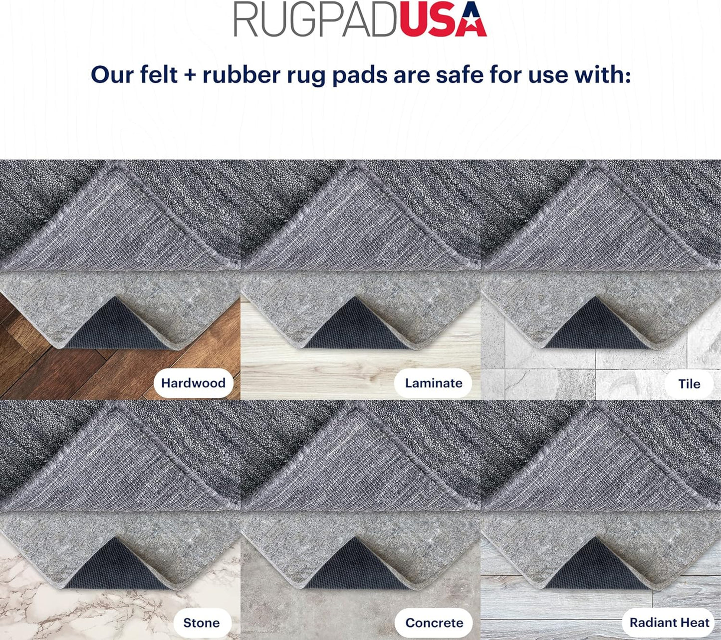 RUGPADUSA - Dual Surface - 10'x14' - 1/2" Thick - Felt + Rubber - Non-Slip Backing Rug Pad - Adds Comfort and Protection - for Hard Surface Floors