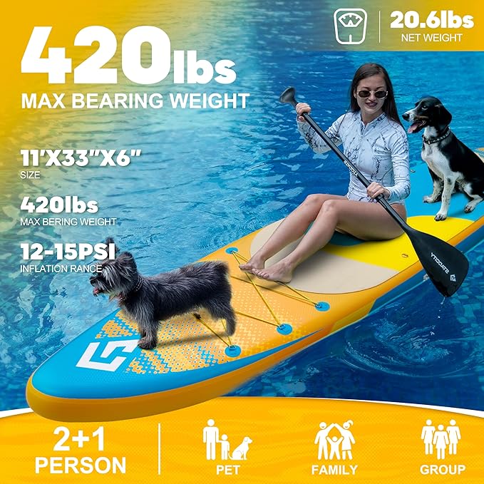 Starcity 11'*34"*6" Blow Up Paddle Board, Inflatable Paddle Board,Paddle Board,Spacious and Stable, Anti Slip and Easy to Operate, Large Size Suitable for Single Person/Family/Pet Use.