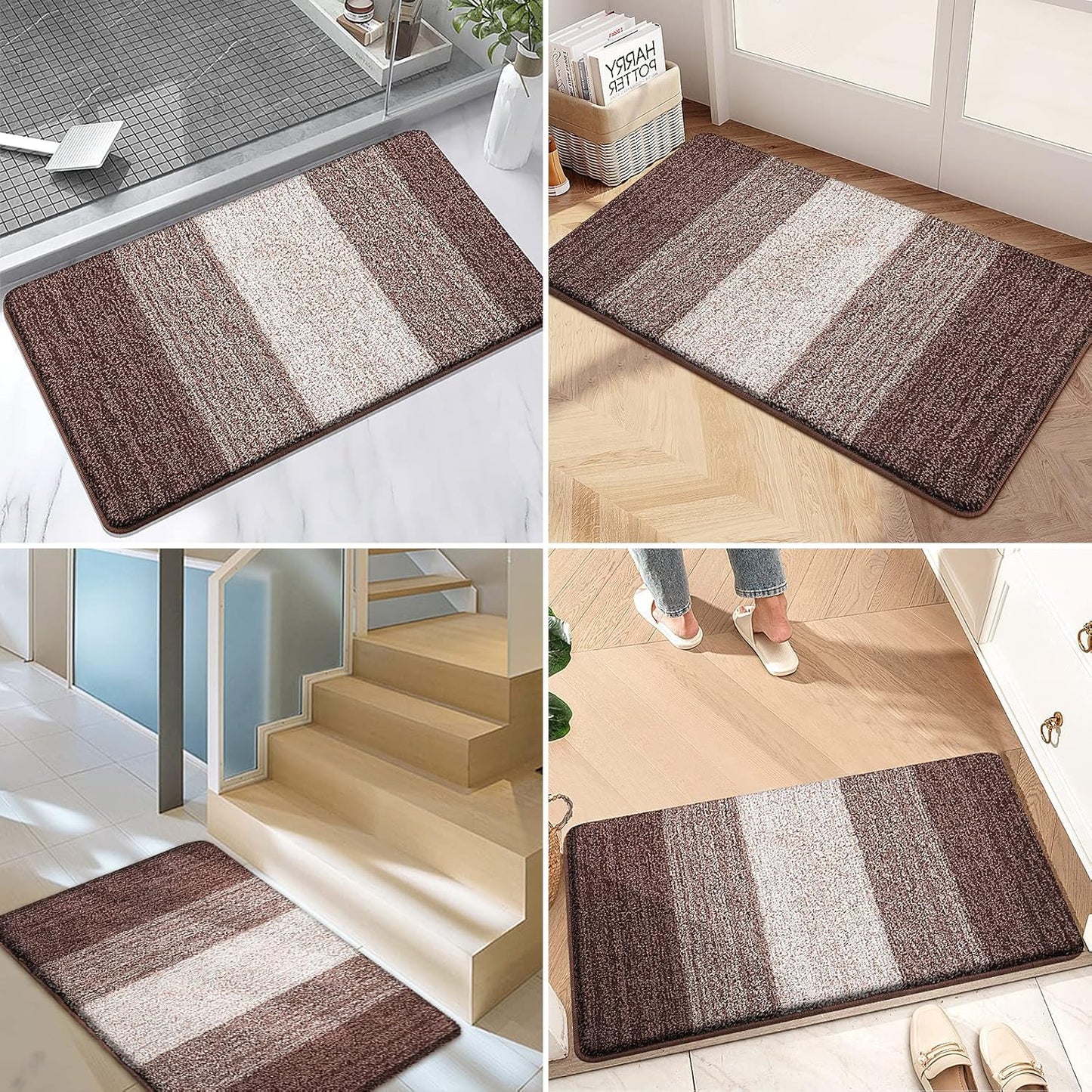 Kitinjoy Indoor Outdoor Door Mat, 71x24 Non-Slip Absorbent Dirt Trapper, Low-Profile Washable Inside Entrance Front Floor Mat, Sturdy Soft Entry Doormats for Entryway, Brown