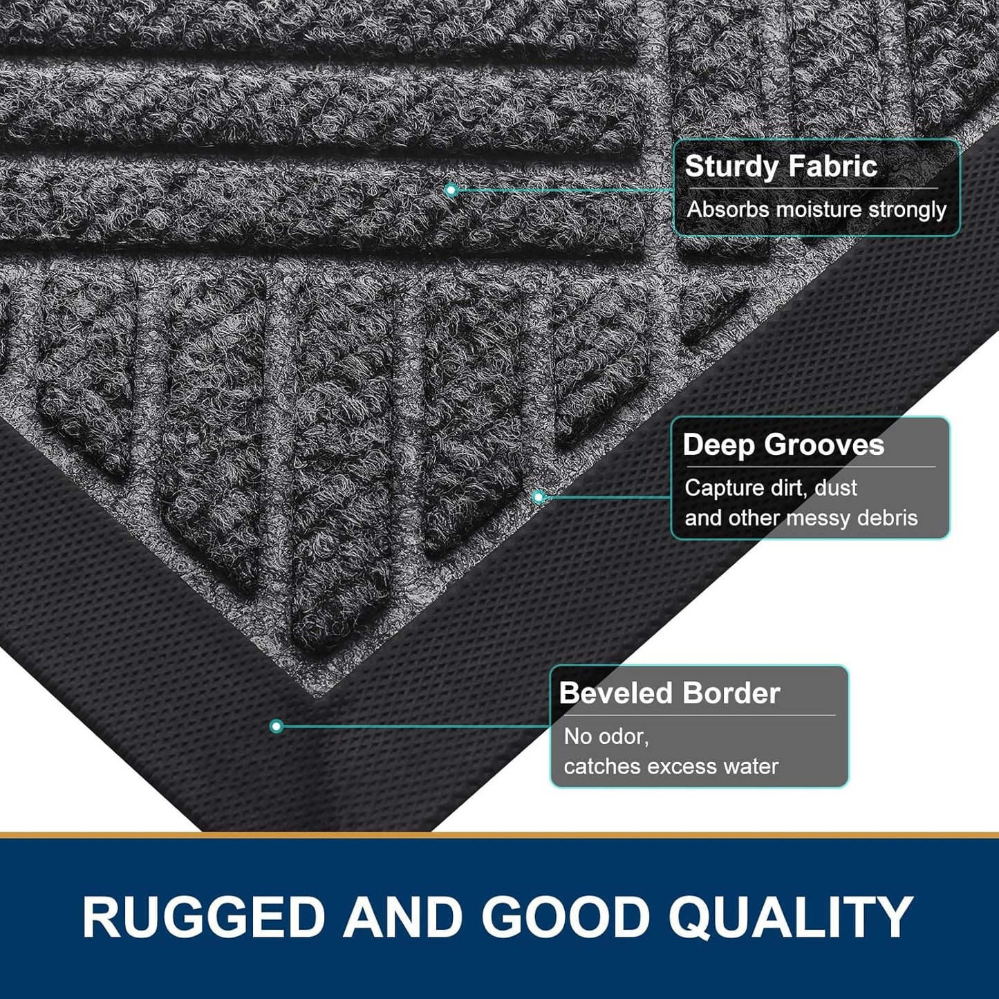 Smiry Front Door Mat Outside Entrance, Heavy Duty Outdoor Indoor Natural Rubber Doormat, Non Slip, Trap Dirt and Moisture, Easy Clean, Low Profile Patio Porch Entryway Mat, 47x23, Light Grey