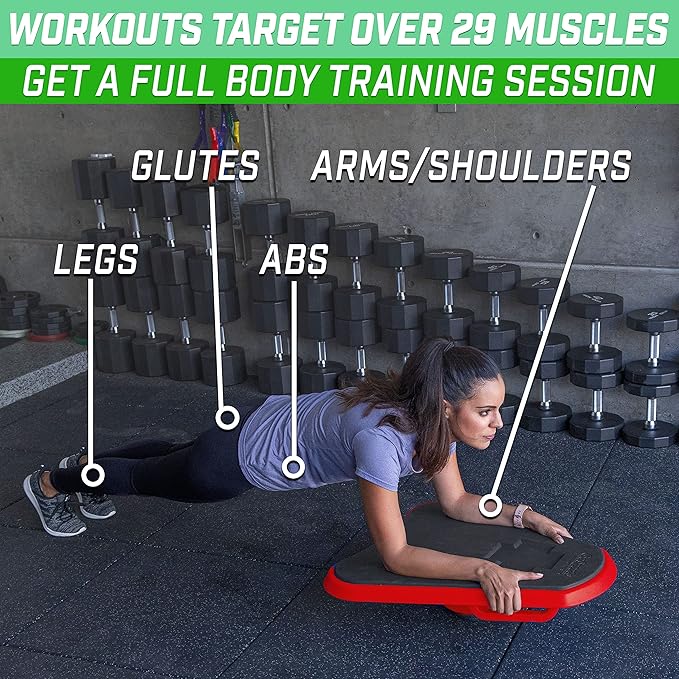 GoSports Fitness Plank Board with Smart Phone Holder - Blue or Red - Core Hub for Full Body Workouts