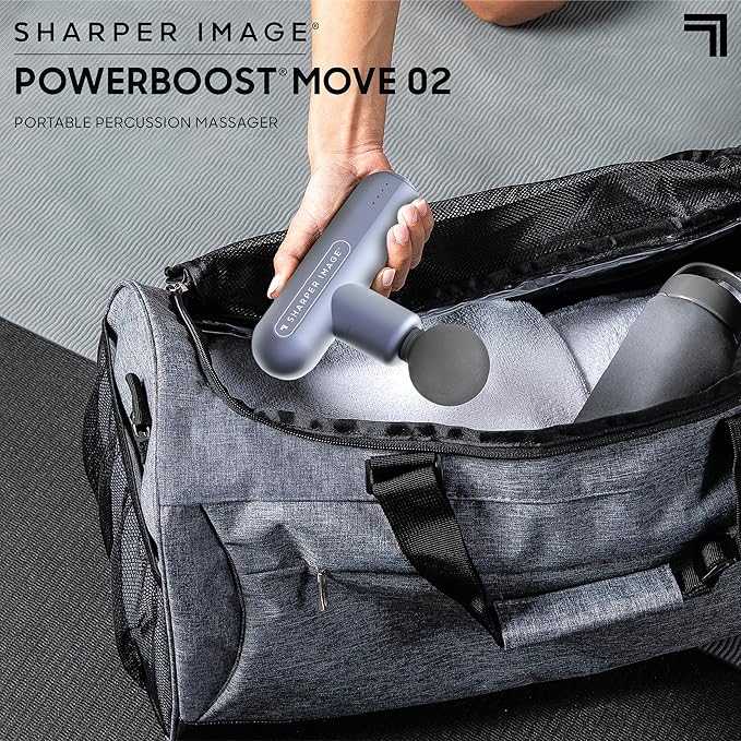 Sharper Image Powerboost Move 2.0 - Mini Percussion Massage Gun| 4 Attachments, 4 Speeds| Portable Full Body Back & Shoulder Massager| Muscle Recovery & Pain Relief| Deep Tissue Massage Tool Gift