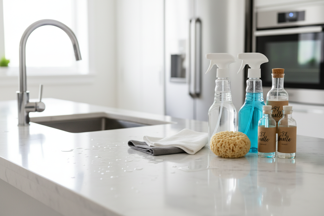 Bathroom & Kitchen Essentials: Targeted products for sparkling sinks, counters, and appliances. (make it real photo)